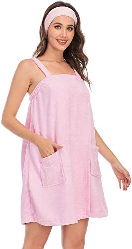 Veseacky Women Bath Wrap Towel for Womens Shower with Pocket Adjustable Spa Robe & Facial Headband by Veseacky