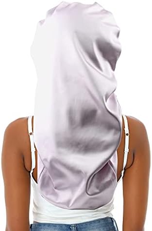 Extra Large Satin Bonnet Silky Sleep Cap for Women, Double-Layer Long Hair Bonnet with Tie Band for Braids/Curly/Long Hair - Lilac Purple - Image 2