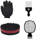 Magic Curl Sponge Set for Barber Hair Styling: Afro Twist Hair Brush, Metal Pick Comb, and Styling Combs (Black-A) by Banisyu