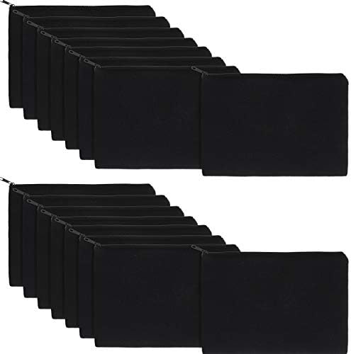 meekoo 16 Pcs Blank Canvas Zipper Pouch Pencil Bag Bulk, M, Black by meekoo