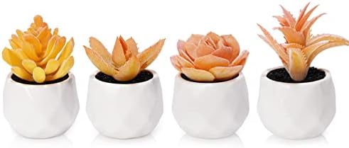 Tiita Mini Orange Artificial Succulents in Pots, 4 Pack for Desk Decor by TiitaHome