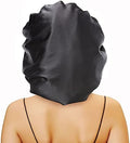 Large Round Satin Bonnet Sleep Cap for Women, Double-Layer Silky Hair Bonnet with Tie Band for Braids/Curly/Long Hair - Black by senthair
