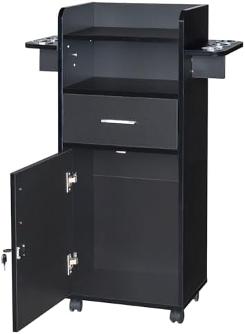 Hair Salon Storage Cart with Locable Wheels & 3 Hair Dryer Holders & 4 Drawers & Lock & 2 Keys, Rolling Salon Cart for Hair Stylist, Hairdresser, Beauty (Black - B) - Image 2