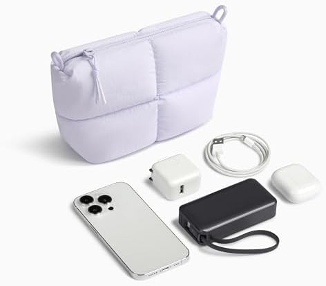 Comfyable Puffy Electronics Organizer Travel Case, Cute Tech Pouch for Women Men, Cable Storage Bag for Charger, Phone, Power Bank, Cord, Compact Tech Accessories Pouch, Lavender - Image 6