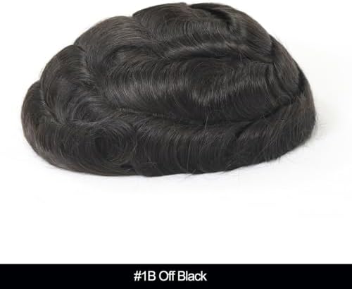 blazingfire 0.06mm V-Loop Thin Skin Toupee for Men Human Hair System #1B - Image 2