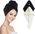Microfiber Hair Towel Wrap for Women, 2 Pack Super Absorbent Quick Dry Hair Towels with Button, Soft Hair Turban Towel for Curly & Long Hair (Black and White) by SURPRISEPIE