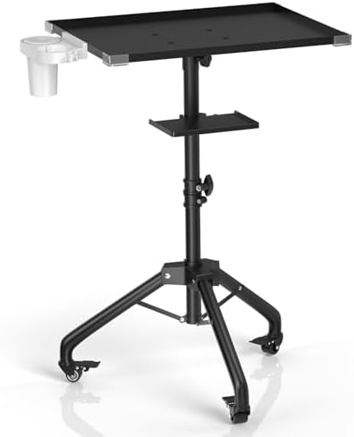 ZHOOGE Salon Tray Cart on Wheels with Stand Rack Tray, Premium Iron Alloy Tattoo Tray Height Adjustable Salon Service Tray with 360 Degree Mute Universal Tricycle for Tattoo Work, SPA and Dental Tray by ZHOOGE