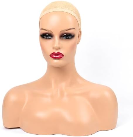 Realistic Female Mannequin Head with Shoulders – Lifelike Cosmetology Manikin Display Bust for Wigs, Jewelry, Necklaces, Hats, Sunglasses, Scarves & Makeup Practice. (Brown red Lip) - Image 3