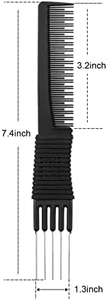 Leinuosen 3 Pack Teasing Combs with Metal Pick, Black - Image 3