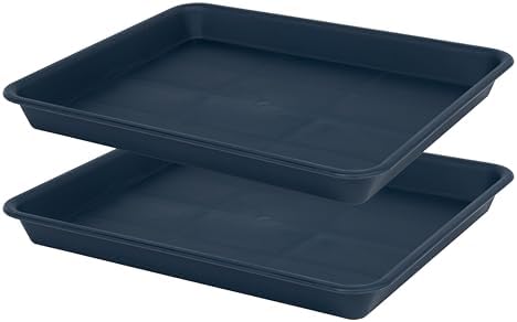 VUWEZ Rectangle Plant Tray, Plant Drip Tray, Plant Pot Saucers, Plant Germination Trays, Plant Saucers, 11'' x 9'' x 1.2'' (2 pack), Blue by VUWEZ