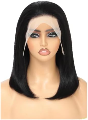 ALHER Short Bob Wig Human Hair Small Cap Lace Front Wigs Straight, 13X4 Transparent Lace Frontal Wigs 180% Density for Women, Natural Color, Cap Size 21-21.5 14 Inch - Image 4