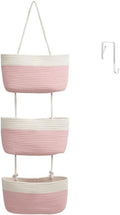 TeoKJ Over the Door Hanging Storage Basket 3 Tier Wall Organizer White&Pink by TeoKJ