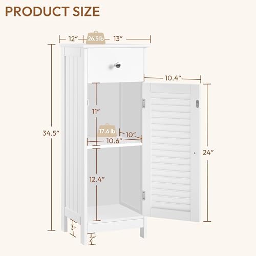 Yaheetech Small Bathroom Storage Cabinet with Drawer & Louvered Door, White - Image 3