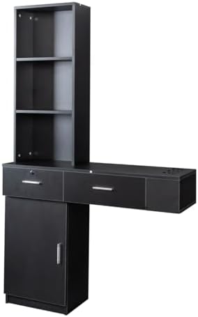 Modern 66.93" Tall Multi-Layer Hair Styling Storage Cabinet, Salon Spa Station with Appliance Holders and Lockable Drawer, Ideal for Salons, Barber Shops, and Home Use, Black by FRITHJILL