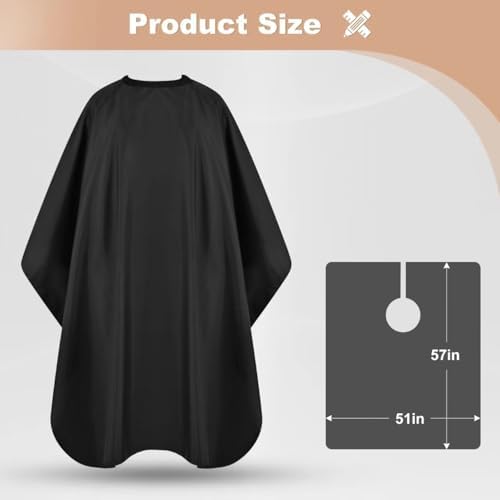 Hair Cutting Cape with Adjustable Snap Closure, Professional Barber Cape, Haircut Salon Supplies for Men and Women - 57" x 51"(Black) - Image 2