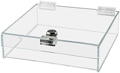 Acrylic Locking Display Case with Keys 9" x 9" x 2" Clear Countertop Square Tray with Lid for Tradeshows Expos Flea Markets and Swap Meets by Marketing Holders by MarketingHolders