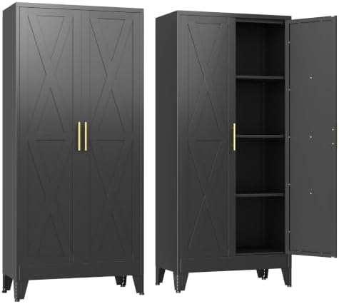 GAIOUS 61" Tall Kitchen Pantry Cabinet,Metal Storage Cabinet Black Cupboard by GAIOUS
