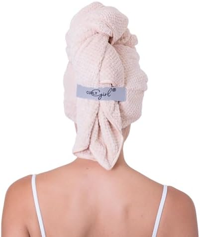 Curly Girl Microfiber Hair Towel Wrap for Women, 41" x 31" Large Quick Dry Hair Towel, Secure Fit with Elastic Strap, Anti-Frizz Hair Plopping Wrap for Long, Thick Hair by CURLYGIRL