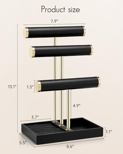 VLANDO Jewelry Organizer, 3 Tier Jewelry Bracelet Necklace Holder with Tray - Image 2