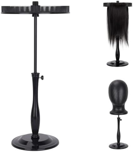 Adjustable Hair Extension Stand with Comb Disc for Clip-Ins, Black by LightMay