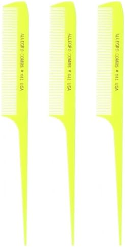 Allegro Combs 441 Rat Tail Combs Braiding Parting Fine Teeth Rattail Set For Hair Styling For Hair Coloring 3 Units (Neon Yellow) by AllegroCombs