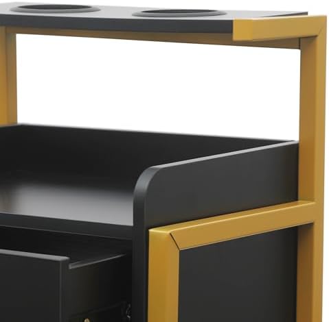 Bepritm Suspended Salon Station, Wall Mounted Salon Cabinet with 2 Drawers & Hair Dryer Stand, Wall Mounted Salon Storage Cabinet for Hair Salon, Bathroom, Bedroom (Gold+Black) - Image 5