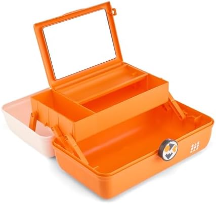 Caboodles School Spirit On-The-Go Girl Makeup Box, White Over Orange, Hard Plastic Makeup Organizer Box, Built-In Mirror, Secure Latch for Safe Travel, Spacious Storage for Large Items - Image 4