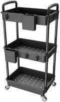 3 Tier Rolling Utility Cart with Handle,REBECAT Utility Cart Made of Multifunctional Storage Organizer Tool for Kitchen,Bathroom,Living Room,Office(Black) by REBECAT