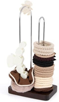 SCUNDA Scrunchine Holder Stand, 2 Tier Hair Tie Tower Hold 50~70 Scrunchies,Claw Clip Holder, Modern Fashion Hair Ties Organizer Storage for Girls, Women, Display(Walnut Color) by SCUNDAHOME