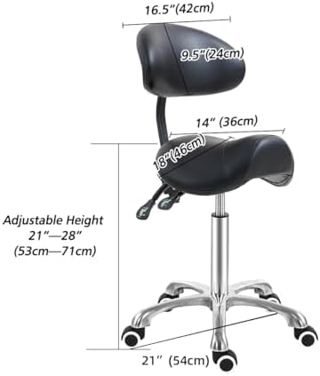 Antlu Saddle Stool Chair with Back Support, Ergonomic Esthetician Stool Chair for Salon Tattoo Spa Medical Dentist Clinic (with Backrest, Black) - Image 3