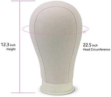 22.5 Inch Canvas Block Wig Head Stand Set for Wig Display Styling Making - Image 2