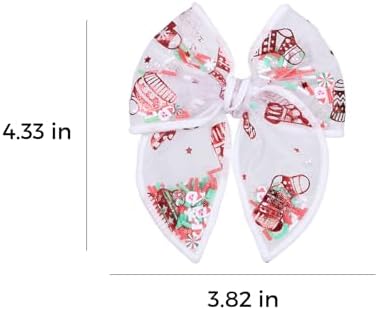 Girls Christmas Fable Bow Hair Clips 2pc 4" Red Mesh Ribbon Santa Claus Alligator Pins Shaker Bow Cheer Barrettes for Teen Toddler Kids Women Xmas Holiday Outfits Decor Accessory Gift - Image 7