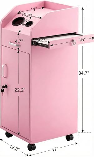 Hair Salon Storage Cart with Locable Wheels & 3 Hair Dryer Holders & 4 Drawers & Lock & 2 Keys, Rolling Salon Cart for Hair Stylist, Hairdresser, Beauty (Pink-) - Image 2