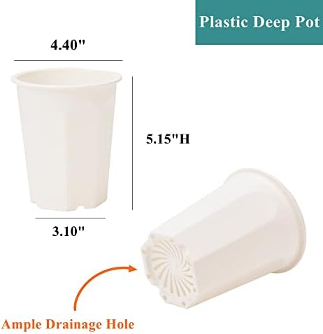 14 Pack 4.40 Inch White Plastic Deep Nursery and Seedling Pots, Round Planter Container for Transplanting, Cutting, Succulent - Image 2