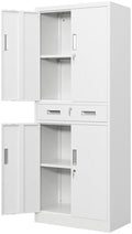 Wanfu Metal Storage Cabinet, 71" H x 28" W x 16" D Locking Storage Cabinet with 2 Adjustable Shelves and 1 Drawer for Office, Garage, Home, School, Utility(White) by Wanfu