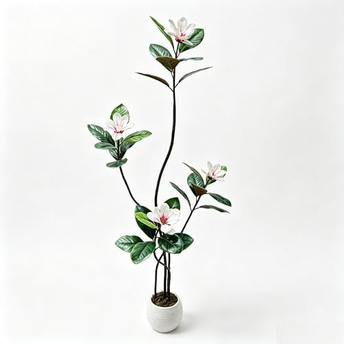 5 FT Artificial Magnolia Tree with Pot, Faux Flower Tree with White Magnolia Blooms and Green Leaves, Potted Artificial Plant for Living Room, Bedroom, Office, Entryway, Store, Home Dector by GaoMon