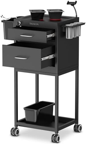 TASALON Wheeled Lockable Metal Salon Cart with Drawers & 2 Magnetic Bowls by TASALON