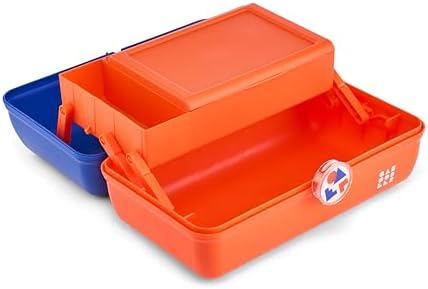 Caboodles School Spirit On-The-Go Girl Makeup Box, Blue Over Orange, Hard Plastic Makeup Organizer Box, Built-In Mirror, Secure Latch for Safe Travel, Spacious Storage for Large Items - Image 5