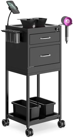 SalonDepot Salon Cart Lockable Metal Storage Trolley with Wheels Sturdy Rolling Work Station, High End Tool Organizer with 2 Magnetic Bowls for Hair Stylist, Tattoo, and Barber by SalonDepot