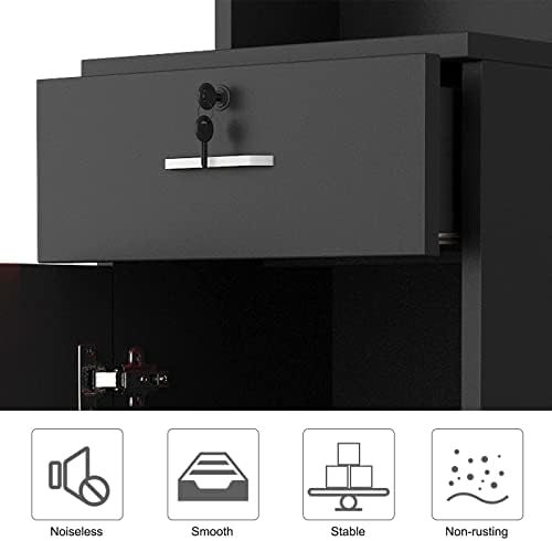 Paddie Hair Salon Stations, Lockable Barber Stations Wall Mount Salon Equipment for Hair Stylist with 1 Lockable Drawer & 1 Storage Cabinet (No Holders, Black) - Image 5