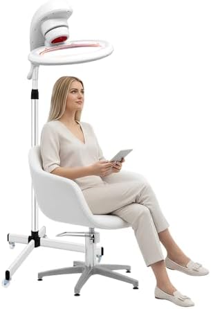 Professional Salon Hair Dryer, 950W Portable 360° Rolling Stand Hooded Hair Dryer Machine with LCD Screen & 4 Wheels, 110V Adjustable Height & Time Hair Drying Equipment for Salon and Home Use, White by WBGANG