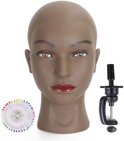 Bald Female Mannequin Head Makeup Training Head Wig Head Professional Cosmetology for Wig Making and Display Hat Helmet Glasses Display Head Model with Free Clamp Stand by Unknown