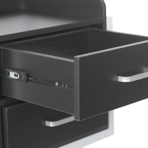 Salon Wall Cabinet with 2 Drawers, Wall Mounted Salon Storage Organizer with Hair Dryer Holder, Hair Station for Beauty Spa Barbershop (Black+ Silver) - Image 7