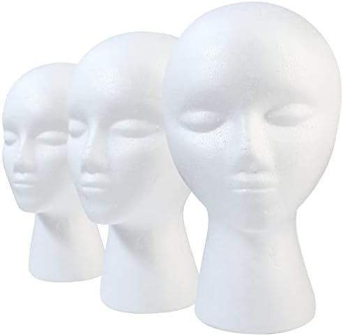 GliSun 3 Pcs Foam Wig Head, Styrofoam Mannequin Head with Female Face for Multipurpose Wigs Display Stand, Model, Mask, Hat Display Stand, Art Work Painting by GliSun