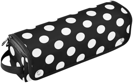 Black White Polka Dots Hair Tools Travel Bag Travel Organizer Pouch with Heat Resistant Mat Portable Carrying Case for Curling Iron Hair Dryer Flat Irons by PJXTH
