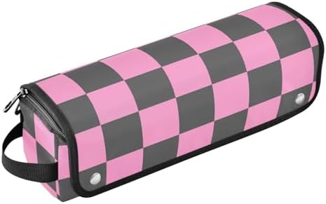 Checkerboard Plaid Black Hair Tools Travel Bag Travel Organizer Pouch Portable Carrying Case with Heat Resistant Mat for Flat Irons Curling Iron Hair Dryer by PJXTH