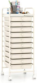 Giantex 10-Drawer Storage Cart w/Universal Wheel, Rolling Cart w/Handle, Home Organizer Storage Unit w/Removable Drawers, Trolley Utility Cart for Kitchen Makeup Living Room Office Play Room, Ivory by Giantex