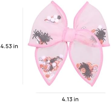 Halloween Bows for Girls Women 4in Pink Ghost Mesh Ribbon Tulle Bow Alligator Clips 2pc Fable Shaker Hair Bow Barrettes Teens Toddler Kids outfit Dress Costume Party Accessory Gift - Image 7