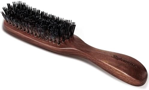 STYLEMATE Hair Brush for Men, Mens Nylon Stiff Bristles Hard Firm Hair Brush for Thick Hair, Slick Back Natural Black Walnut Wooden Handle for Smoothing, Detangling, Styling by Stylemate