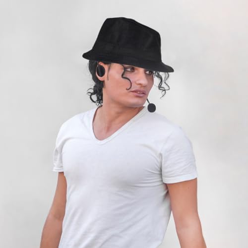 80s Pop Rockstar Dance Costume Accessories,Balck Curly Wig Sequins Gloves Sunglasses Performance Costume Kit - Image 4